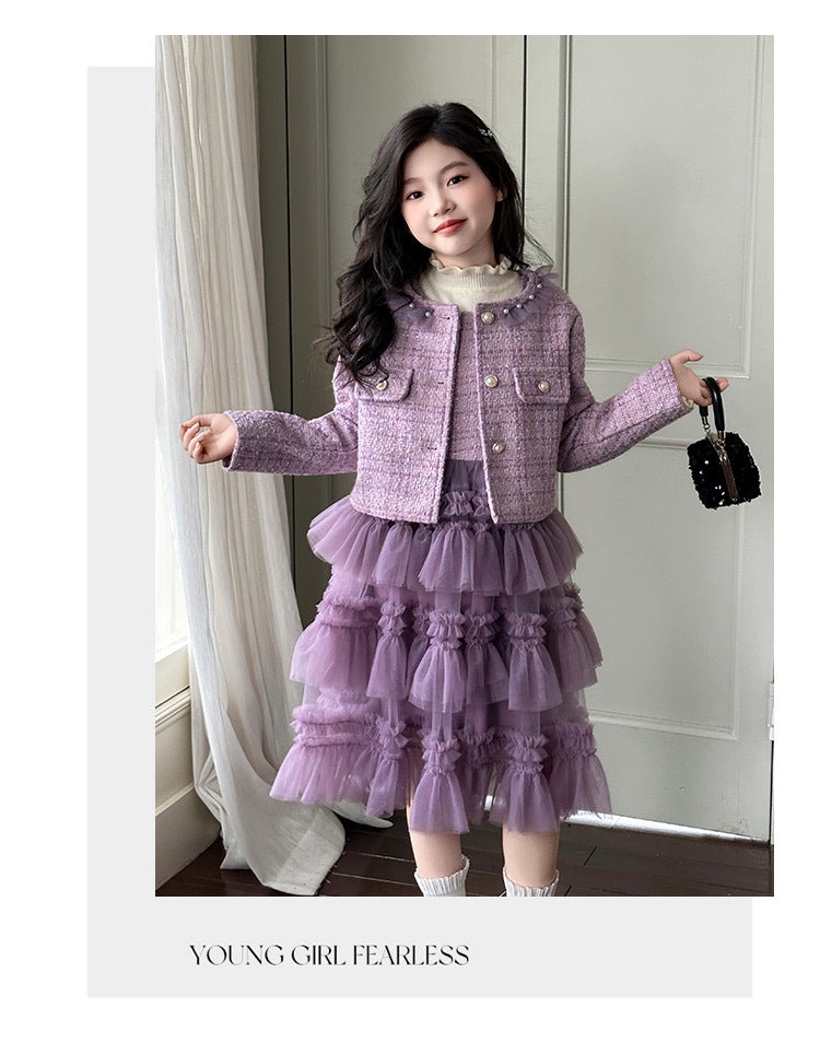 Girls’ dress with jacket, Lavender Princess Layer Set