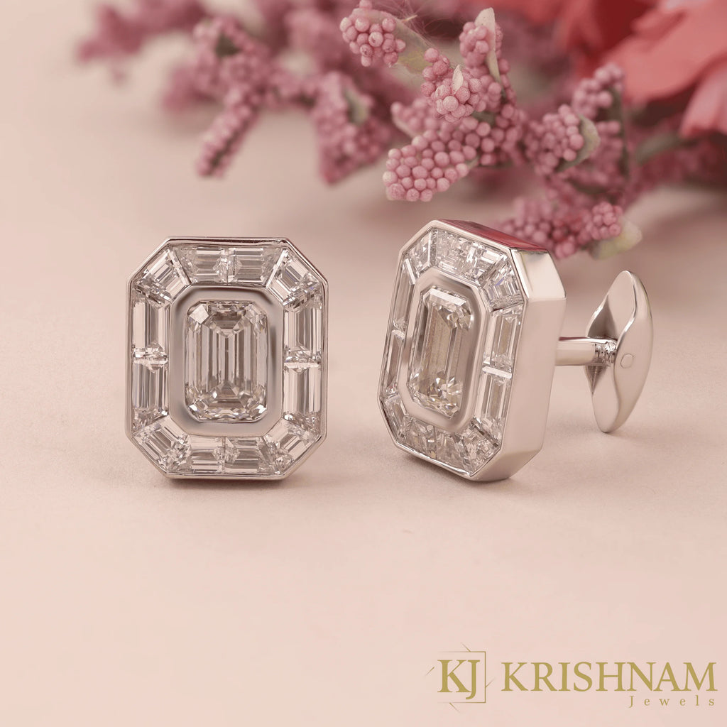 Emerald Cut Diamond Enamel Cufflinks Gold Luxury Men's Formal Jewelry Custom Made Fine Jewelry Wholesale Manufacturer Groom