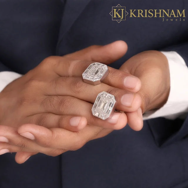 Emerald Cut Diamond Enamel Cufflinks Gold Luxury Men's Formal Jewelry Custom Made Fine Jewelry Wholesale Manufacturer Groom