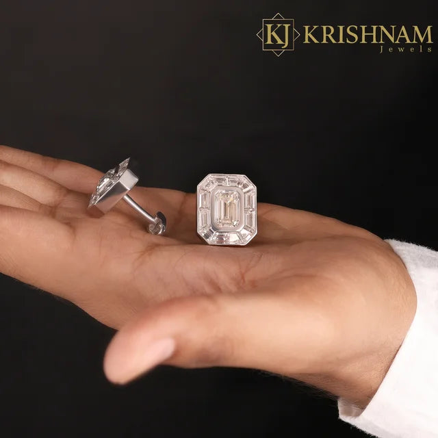 Emerald Cut Diamond Enamel Cufflinks Gold Luxury Men's Formal Jewelry Custom Made Fine Jewelry Wholesale Manufacturer Groom