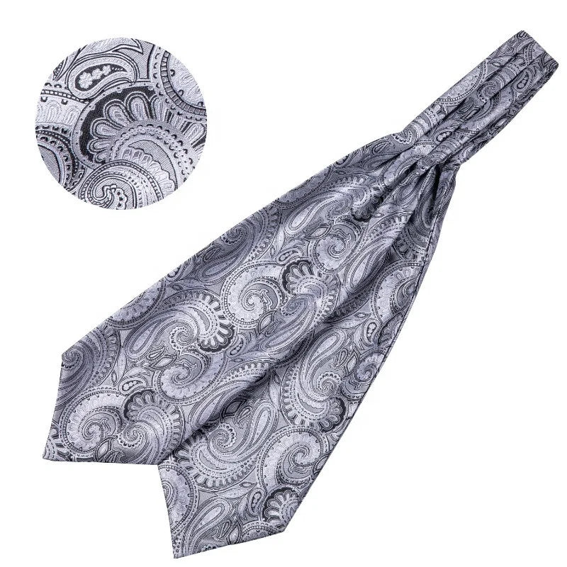 Free Shipping Men's Ascot Cravat Red Black Paisley Jacquard Hankie Cufflinks Tie Set