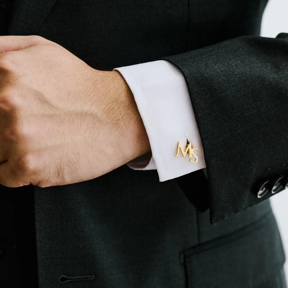Personalized Customized Initials Cufflinks Stainless Steel Gold-plated Letter Cufflinks Christmas Birthday Gifts for Friends