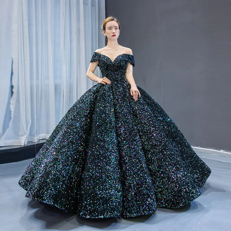 2026 Latest V-Neck Sleeveless Sequined Bridal Gowns Prom Dresses Glitter Colorful Evening Dress Wedding Dress