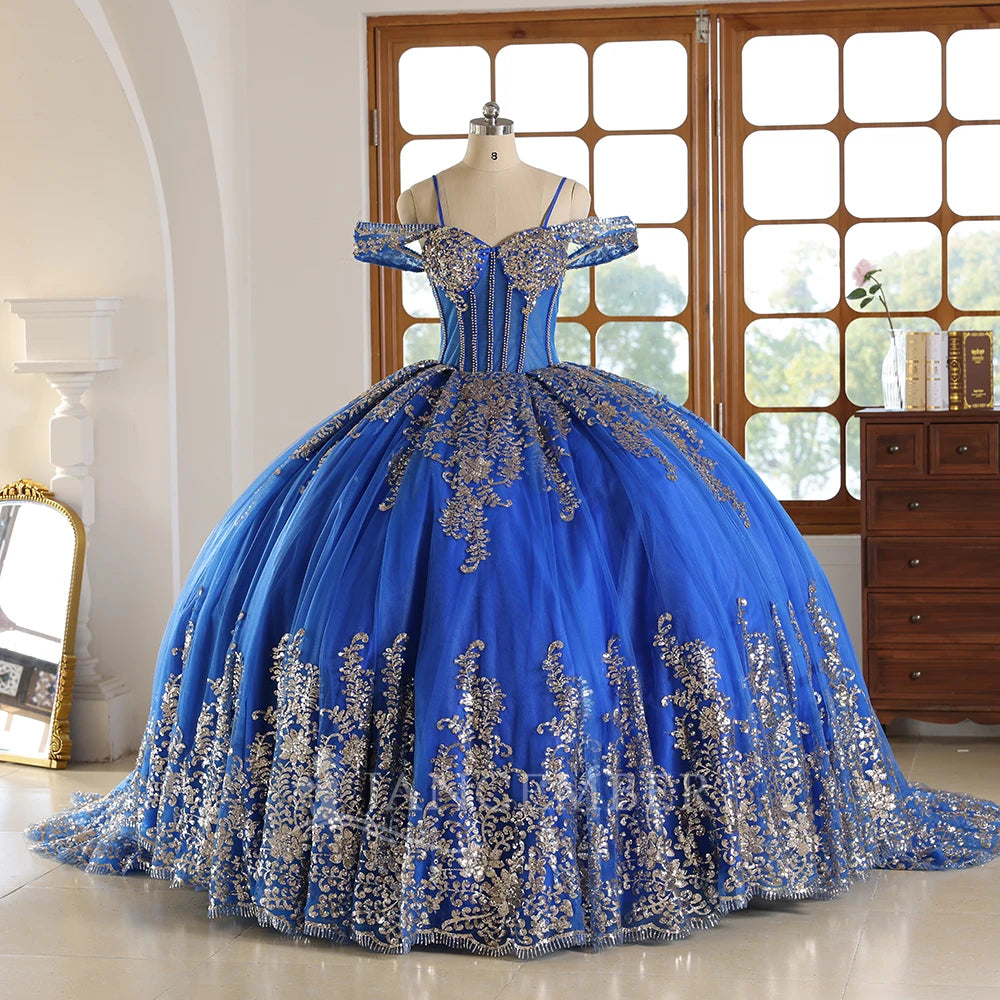 Jancember WC042 Beautiful Blue off Shoulder Lace Evening Debutant Party Prom Dresses