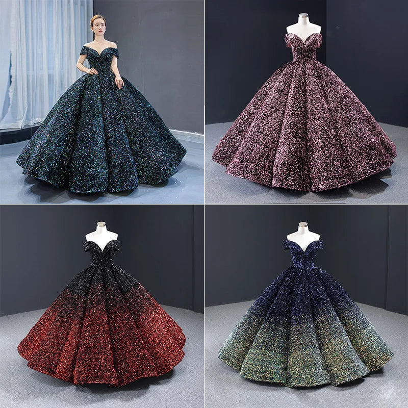 2026 Latest V-Neck Sleeveless Sequined Bridal Gowns Prom Dresses Glitter Colorful Evening Dress Wedding Dress