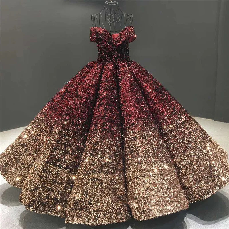 2026 Latest V-Neck Sleeveless Sequined Bridal Gowns Prom Dresses Glitter Colorful Evening Dress Wedding Dress