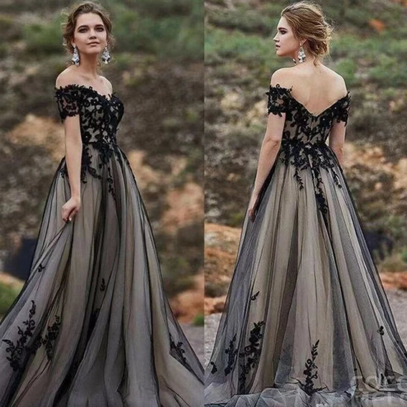 9678#Sweetheart Strapless Lace Prom Dresses 2021 Off the Shoulder Backless Black Tulle Long Evening Dresses Gowns Wedding Dress