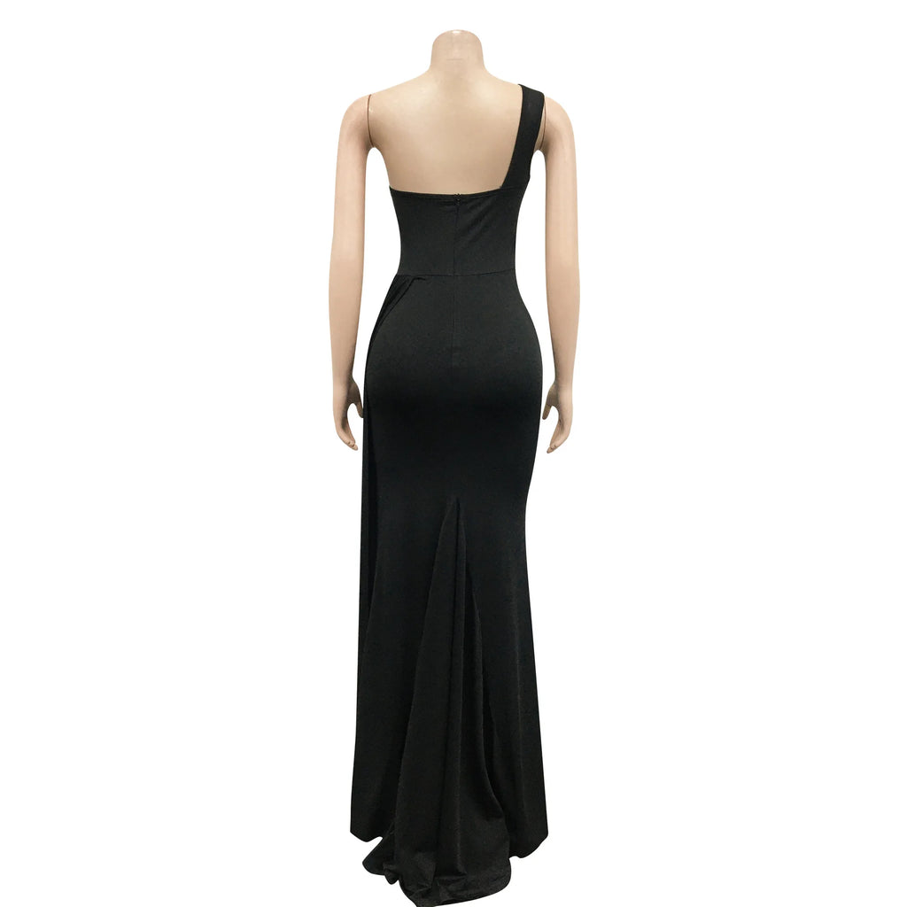 X5819 Latest Design Fashion Party Dresses Women One Shoulder Sleeve Evening Dresses Women Lady Elegant Mermaid Prom Dresses
