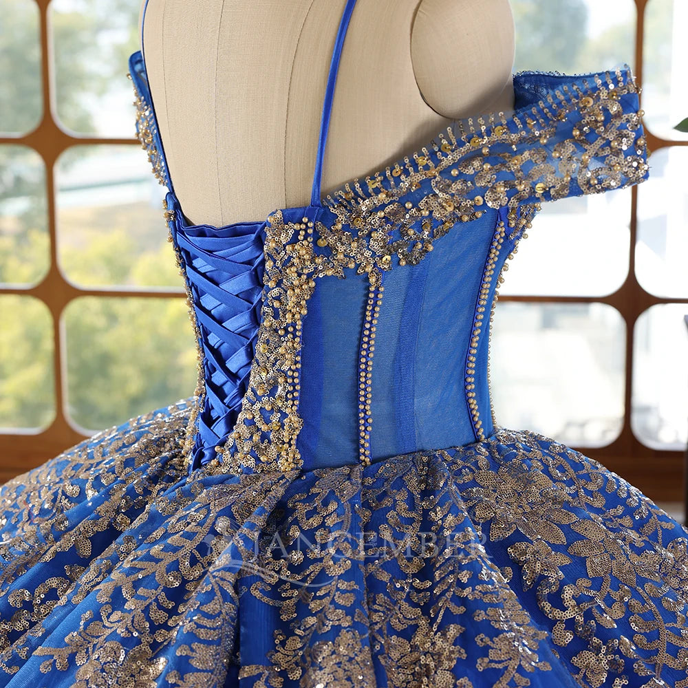 Jancember WC042 Beautiful Blue off Shoulder Lace Evening Debutant Party Prom Dresses