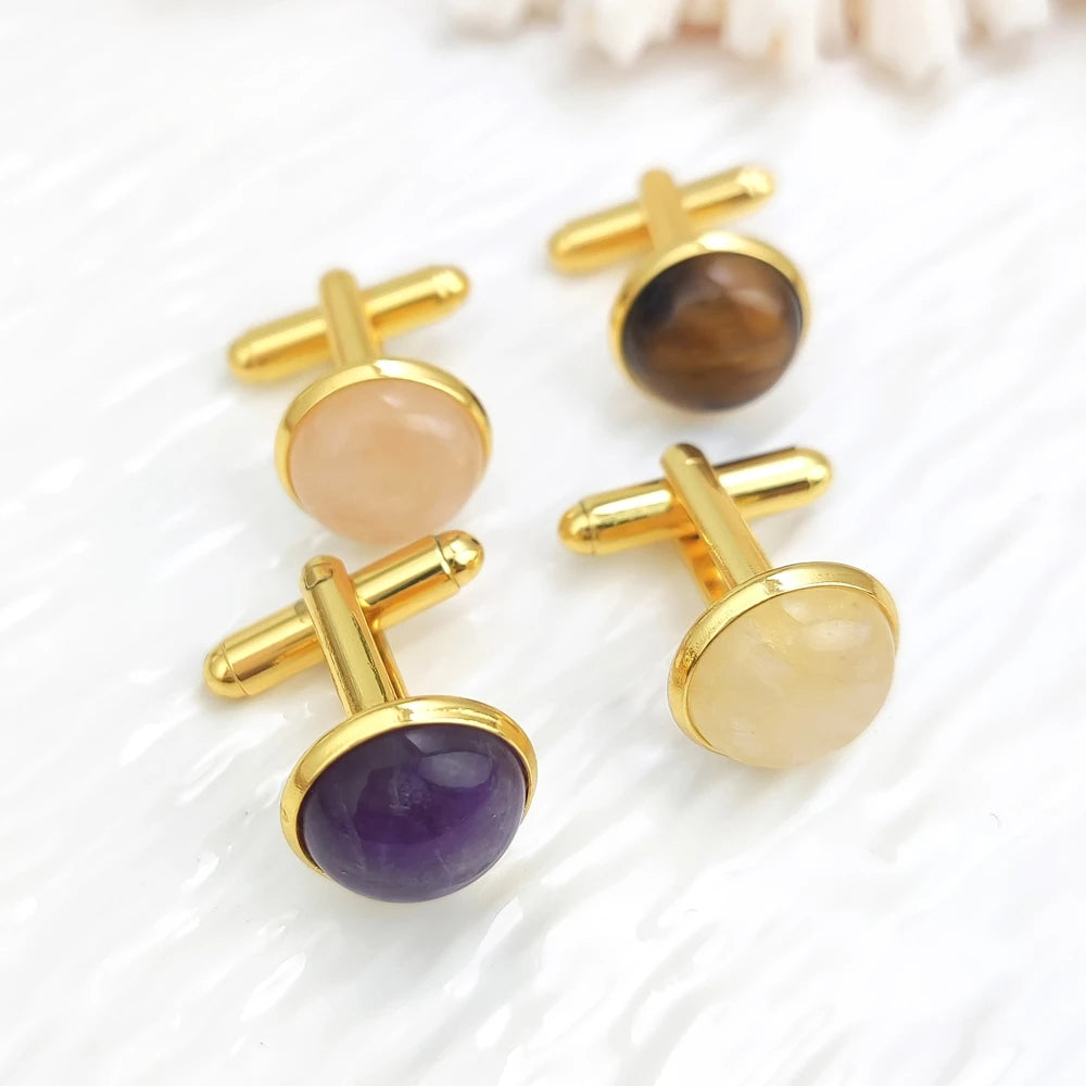 Cross-Border Special Men's French Shirt with Gold Plated Citrine Lapis Lazuli Crystal Fashion Cuffpins Casual Cufflinks Weddings