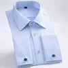 Men's Korean Style Polyester Cotton Slim Fit Business Formal Shirt Single Breasted Anti-Pilling French Cufflinks Hidden Buttons