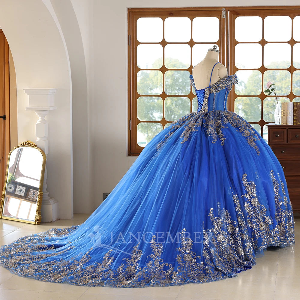 Jancember WC042 Beautiful Blue off Shoulder Lace Evening Debutant Party Prom Dresses