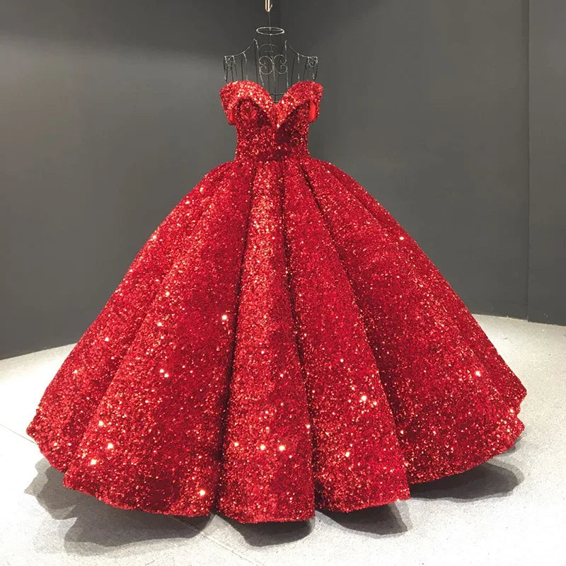 2026 Latest V-Neck Sleeveless Sequined Bridal Gowns Prom Dresses Glitter Colorful Evening Dress Wedding Dress
