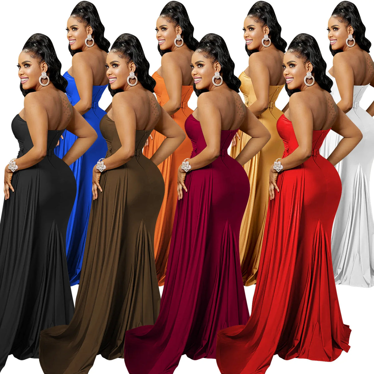 X5819 Latest Design Fashion Party Dresses Women One Shoulder Sleeve Evening Dresses Women Lady Elegant Mermaid Prom Dresses