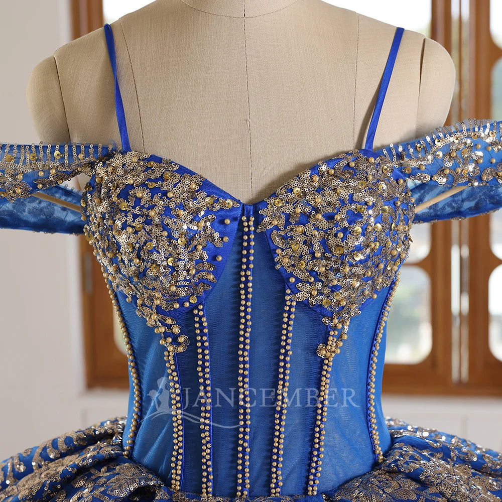Jancember WC042 Beautiful Blue off Shoulder Lace Evening Debutant Party Prom Dresses