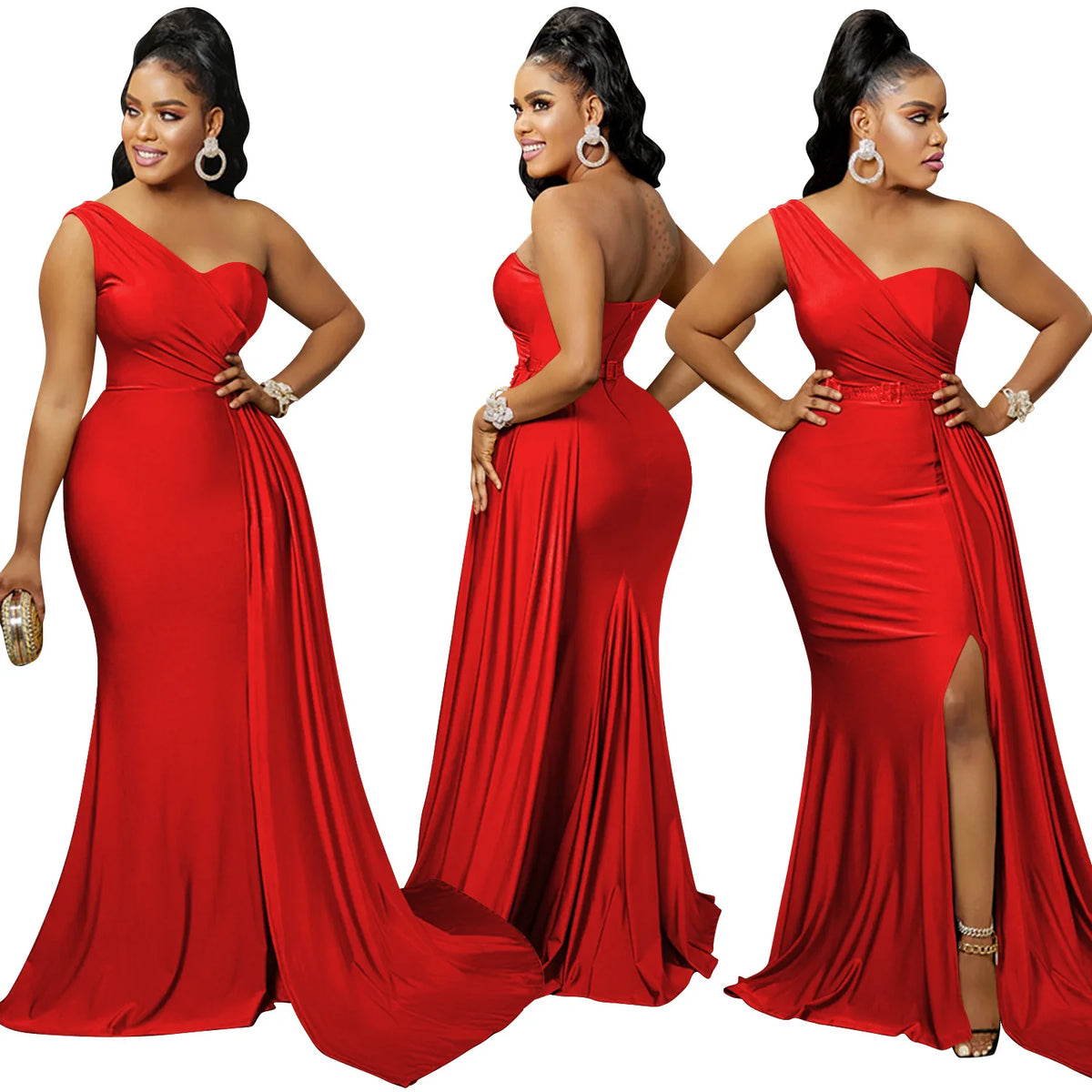 X5819 Latest Design Fashion Party Dresses Women One Shoulder Sleeve Evening Dresses Women Lady Elegant Mermaid Prom Dresses