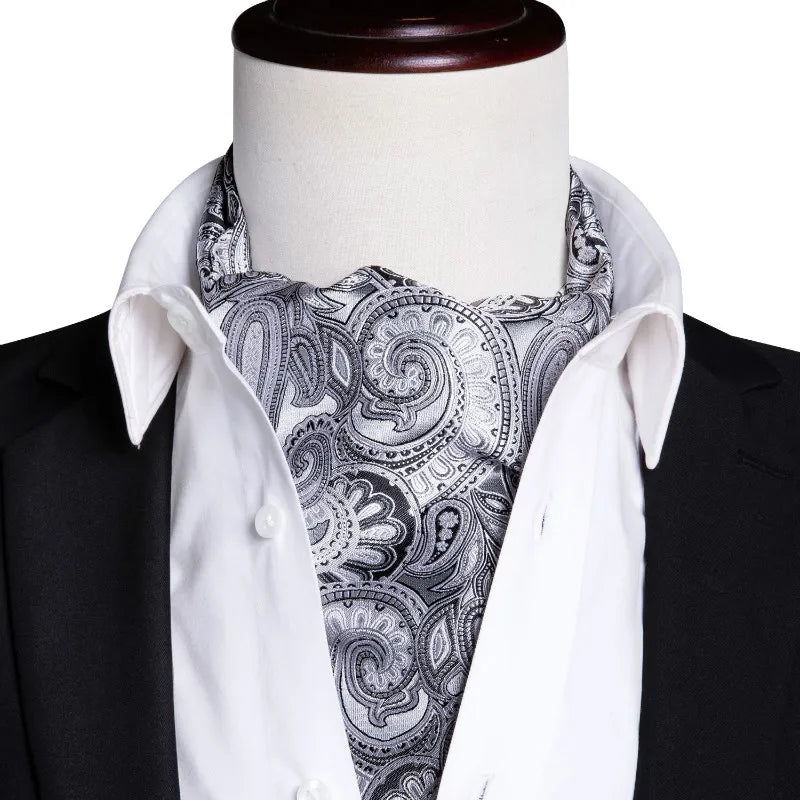 Free Shipping Men's Ascot Cravat Red Black Paisley Jacquard Hankie Cufflinks Tie Set