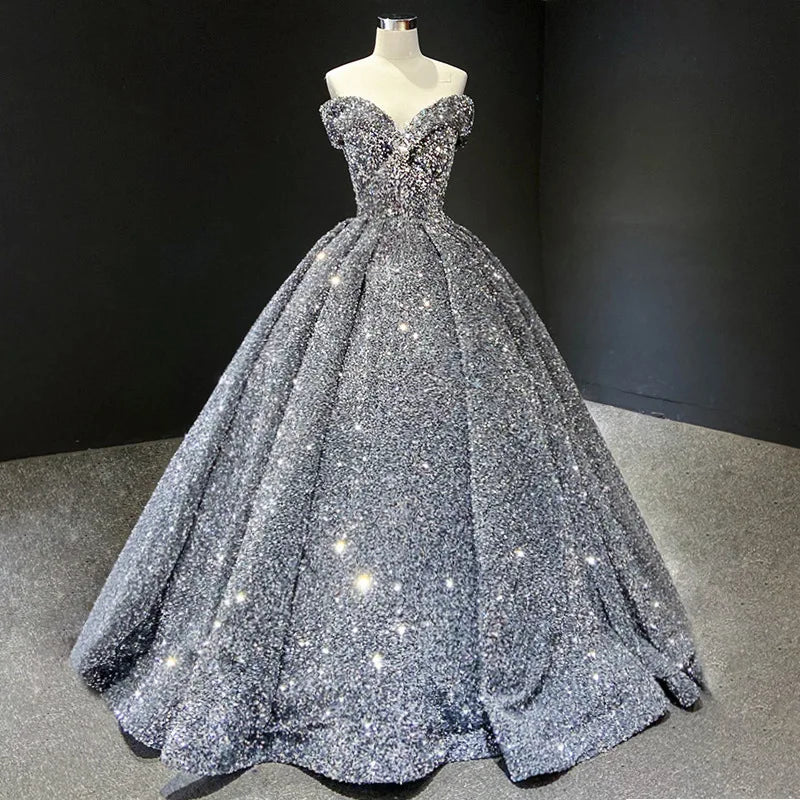 2026 Latest V-Neck Sleeveless Sequined Bridal Gowns Prom Dresses Glitter Colorful Evening Dress Wedding Dress