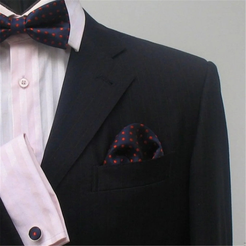 Paisley Floral Men Woven Silk Wedding Self Bow Tie Handkerchief Set and Cufflink