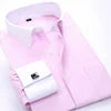 Men's Korean Style Polyester Cotton Slim Fit Business Formal Shirt Single Breasted Anti-Pilling French Cufflinks Hidden Buttons