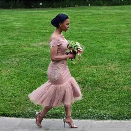 Morili Off the Shoulder Plus Big Size Customized Mermaid Trumpet Blush pink Party Evening African Prom Dresses MPA259