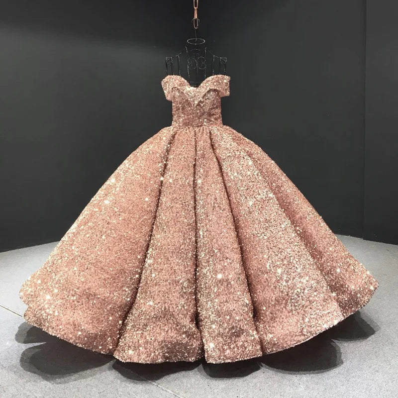 2026 Latest V-Neck Sleeveless Sequined Bridal Gowns Prom Dresses Glitter Colorful Evening Dress Wedding Dress