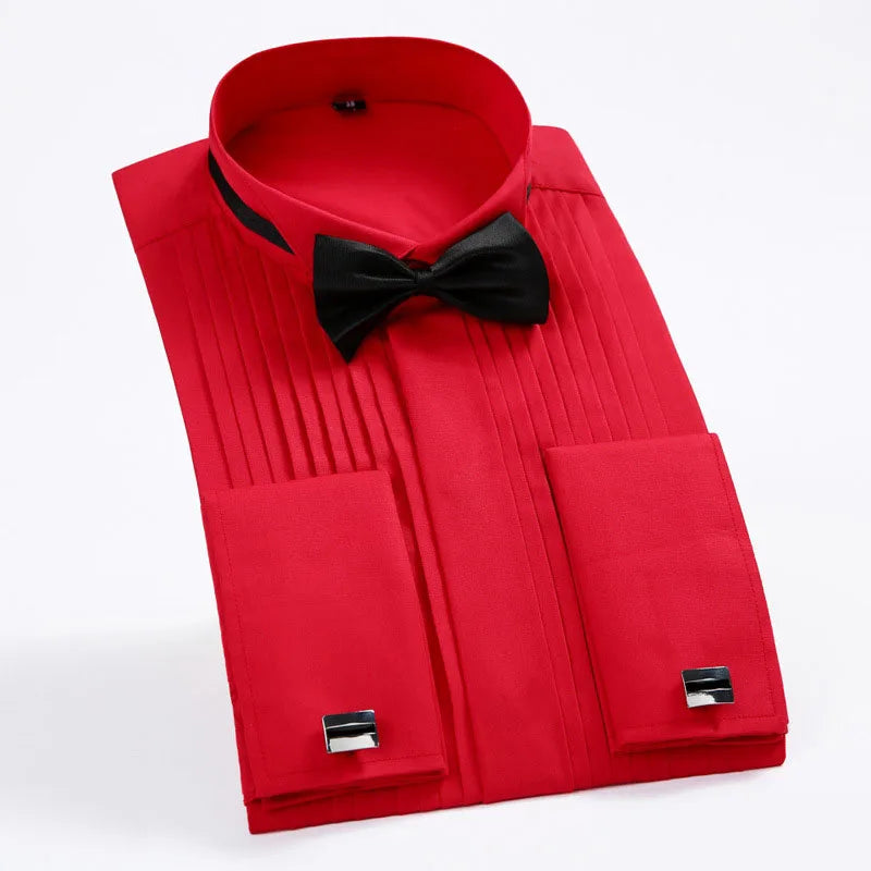 RNSHANGER White Men Tuxedo Shirts Regular Fit French Cufflinks Long Sleeve Luxury Wedding Party Social Stylish Dress Shirts