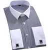 Men's Korean Style Polyester Cotton Slim Fit Business Formal Shirt Single Breasted Anti-Pilling French Cufflinks Hidden Buttons