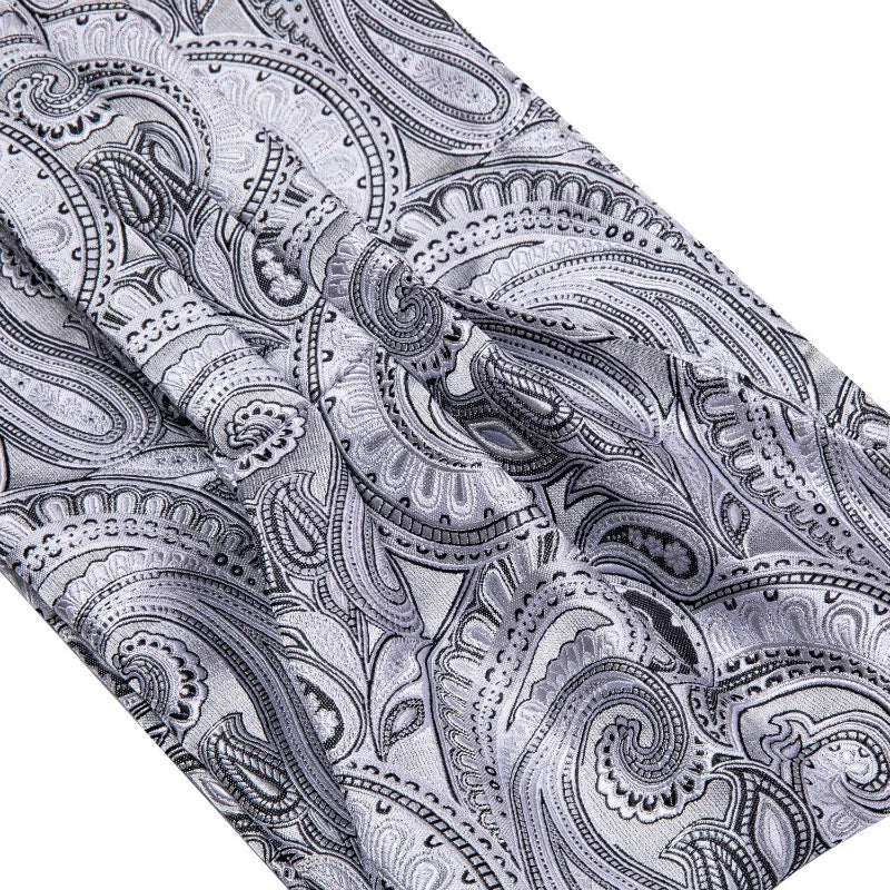 Free Shipping Men's Ascot Cravat Red Black Paisley Jacquard Hankie Cufflinks Tie Set