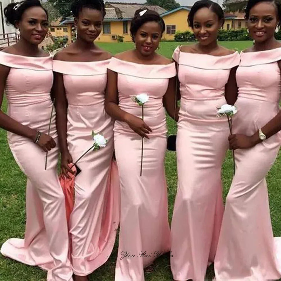 DB044 Off Shoulder Prom Dresses for Black Girls Long Dress for African Women Lace up Back Floor Length Sheath Party Dress