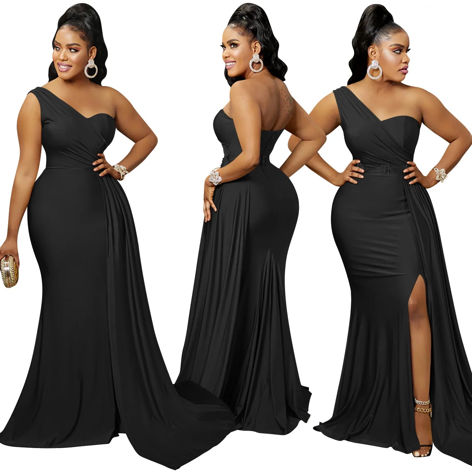 X5819 Latest Design Fashion Party Dresses Women One Shoulder Sleeve Evening Dresses Women Lady Elegant Mermaid Prom Dresses