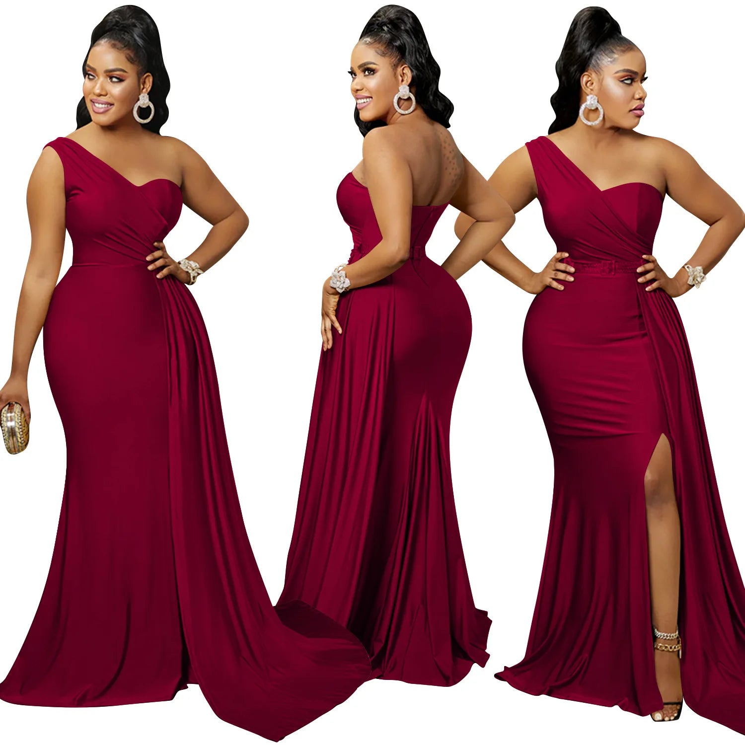 X5819 Latest Design Fashion Party Dresses Women One Shoulder Sleeve Evening Dresses Women Lady Elegant Mermaid Prom Dresses