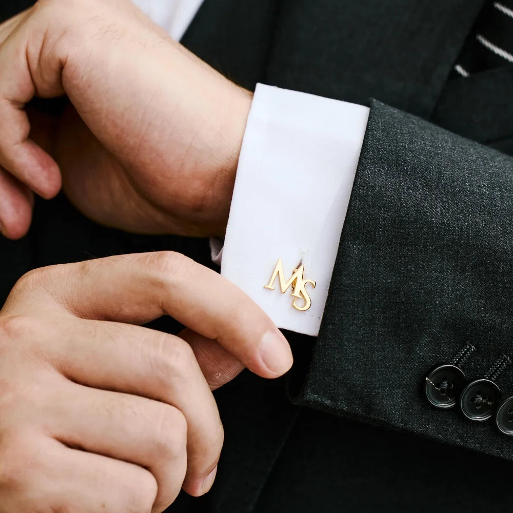 Personalized Customized Initials Cufflinks Stainless Steel Gold-plated Letter Cufflinks Christmas Birthday Gifts for Friends