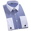 Men's Korean Style Polyester Cotton Slim Fit Business Formal Shirt Single Breasted Anti-Pilling French Cufflinks Hidden Buttons