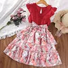 Girls' Dresses 7-12 Years Summer Sleeveless Baby Clothes Printed Flowers Ruffles Kids Clothing Girl Dress