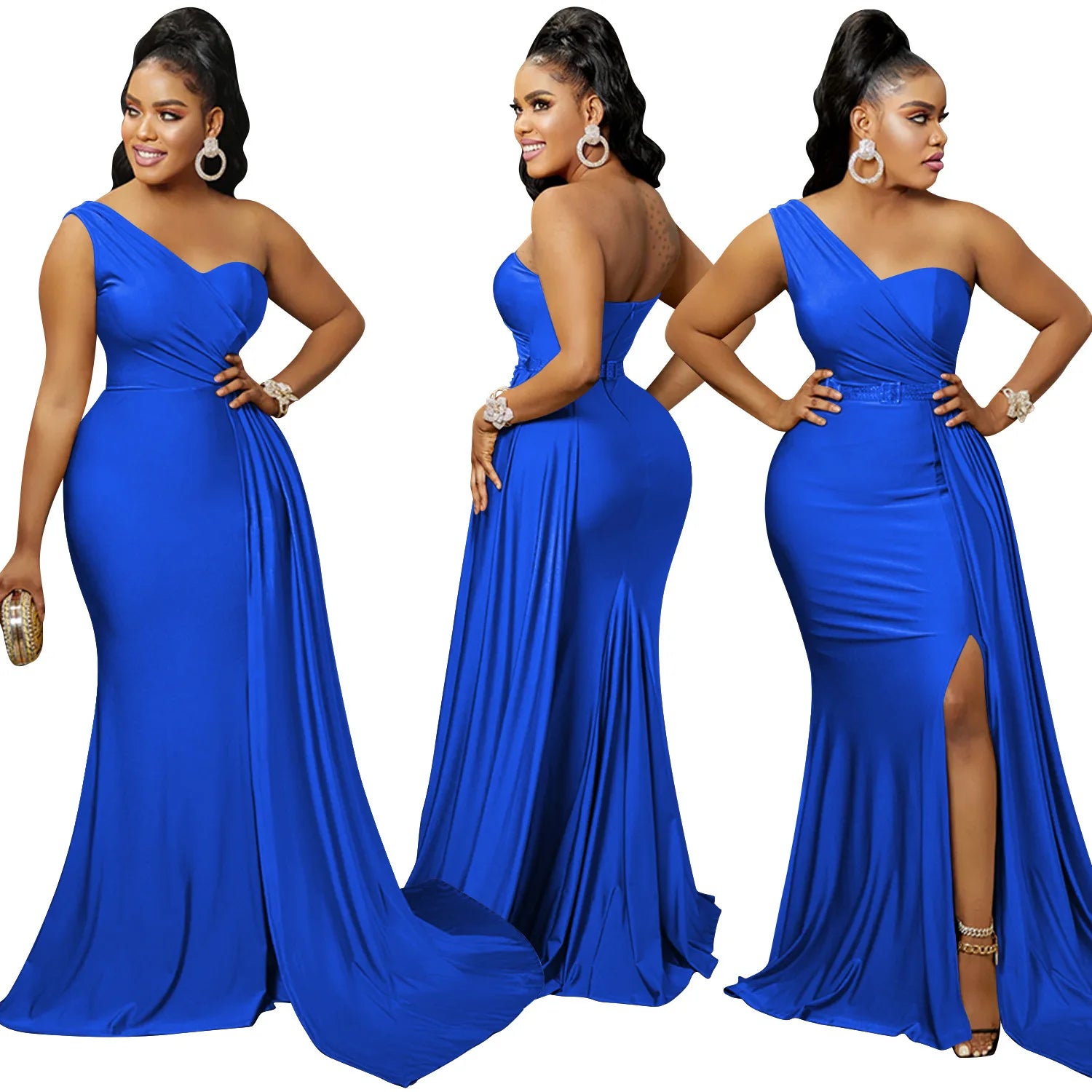 X5819 Latest Design Fashion Party Dresses Women One Shoulder Sleeve Evening Dresses Women Lady Elegant Mermaid Prom Dresses