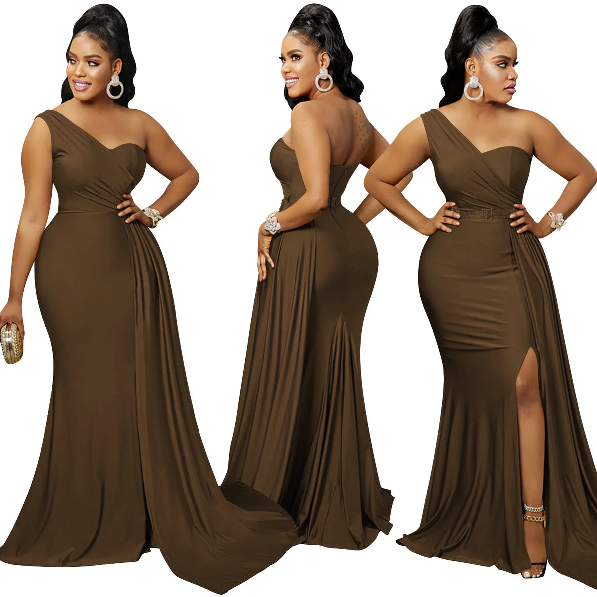 X5819 Latest Design Fashion Party Dresses Women One Shoulder Sleeve Evening Dresses Women Lady Elegant Mermaid Prom Dresses