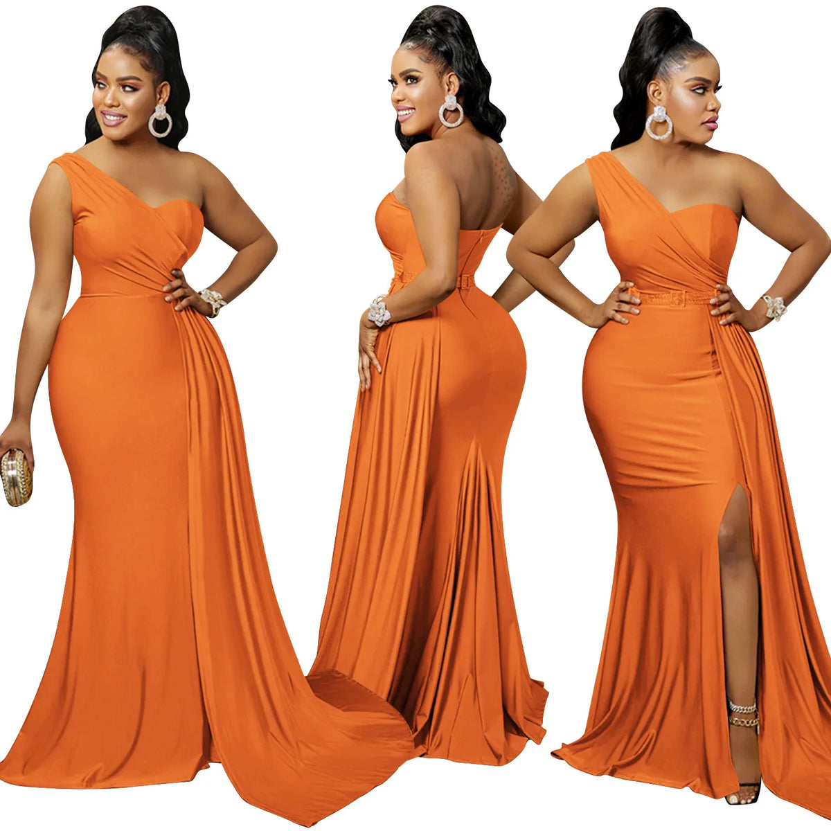X5819 Latest Design Fashion Party Dresses Women One Shoulder Sleeve Evening Dresses Women Lady Elegant Mermaid Prom Dresses