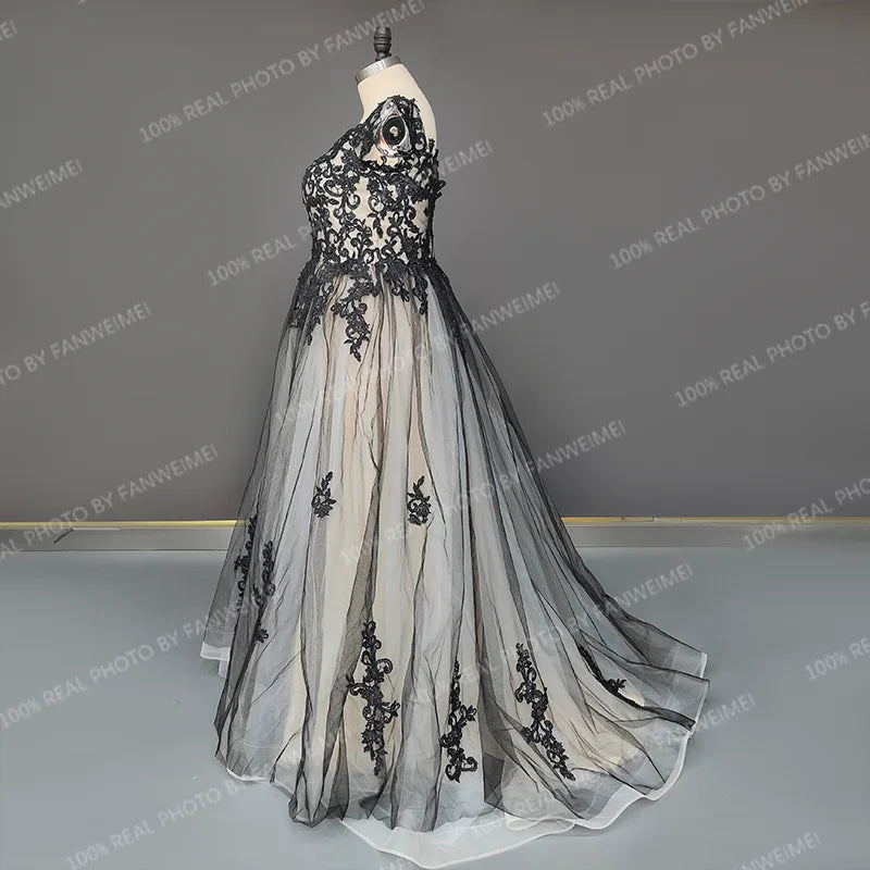 9678#Sweetheart Strapless Lace Prom Dresses 2021 Off the Shoulder Backless Black Tulle Long Evening Dresses Gowns Wedding Dress