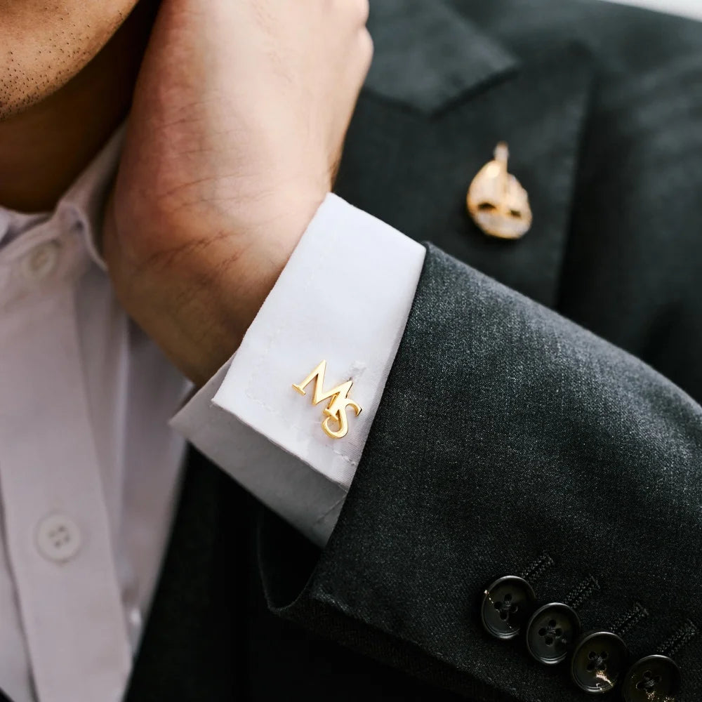 Personalized Customized Initials Cufflinks Stainless Steel Gold-plated Letter Cufflinks Christmas Birthday Gifts for Friends
