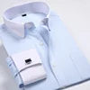 Men's Korean Style Polyester Cotton Slim Fit Business Formal Shirt Single Breasted Anti-Pilling French Cufflinks Hidden Buttons