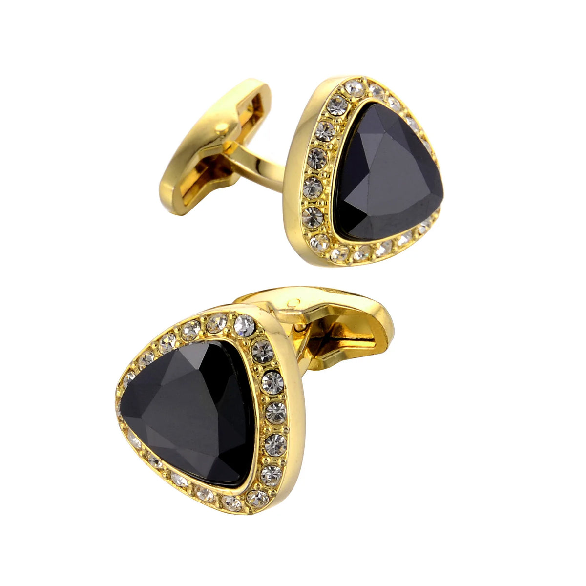 Golden Brass Black Crystal Rhinestone Cufflinks Triangle Diamonds Suits Accessories Cufflinks