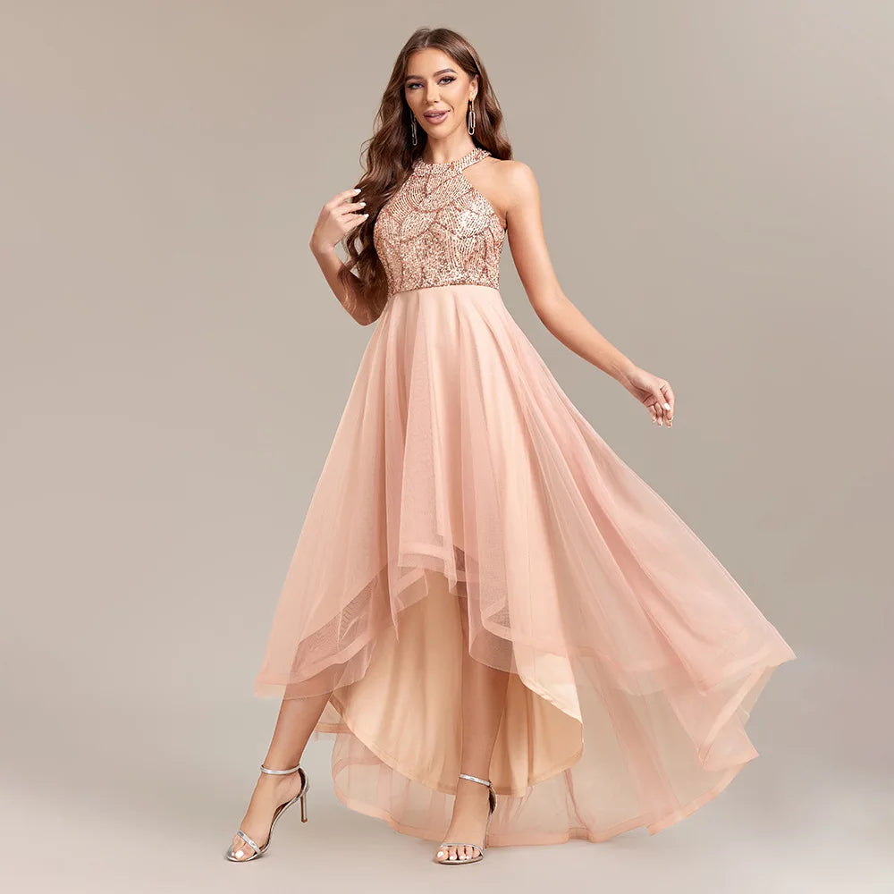 TW00128 Gowns for Women Evening Dresses Splice Multi Layer Mesh Sleeveless Halter Irregular Sequin Ball Gown Party Prom Dresses