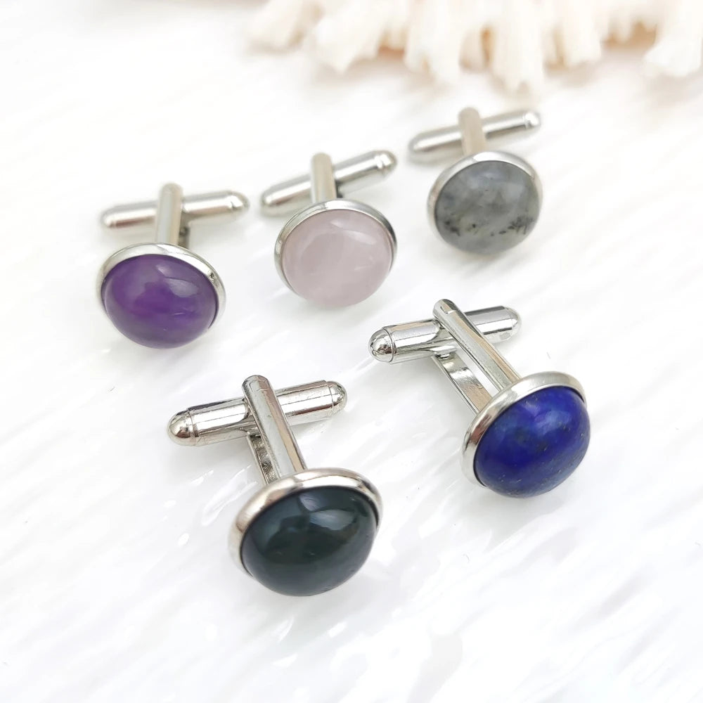 Cross-Border Special Men's French Shirt with Gold Plated Citrine Lapis Lazuli Crystal Fashion Cuffpins Casual Cufflinks Weddings