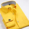 Men's Korean Style Polyester Cotton Slim Fit Business Formal Shirt Single Breasted Anti-Pilling French Cufflinks Hidden Buttons