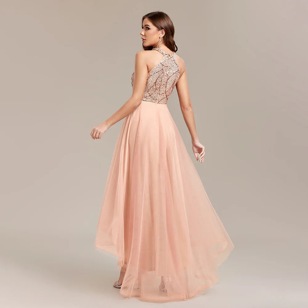 TW00128 Gowns for Women Evening Dresses Splice Multi Layer Mesh Sleeveless Halter Irregular Sequin Ball Gown Party Prom Dresses