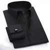 Men's Korean Style Polyester Cotton Slim Fit Business Formal Shirt Single Breasted Anti-Pilling French Cufflinks Hidden Buttons