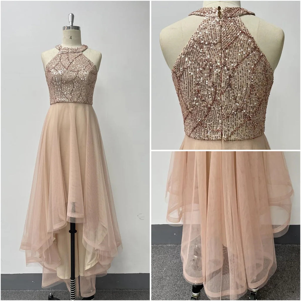 TW00128 Gowns for Women Evening Dresses Splice Multi Layer Mesh Sleeveless Halter Irregular Sequin Ball Gown Party Prom Dresses