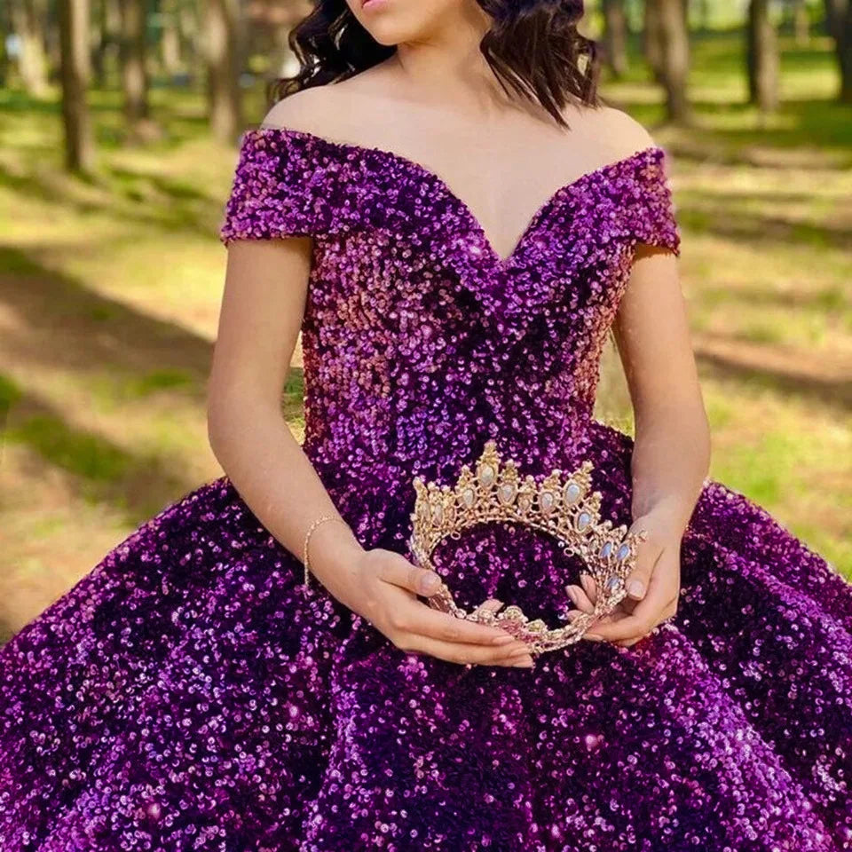 2026 Latest V-Neck Sleeveless Sequined Bridal Gowns Prom Dresses Glitter Colorful Evening Dress Wedding Dress