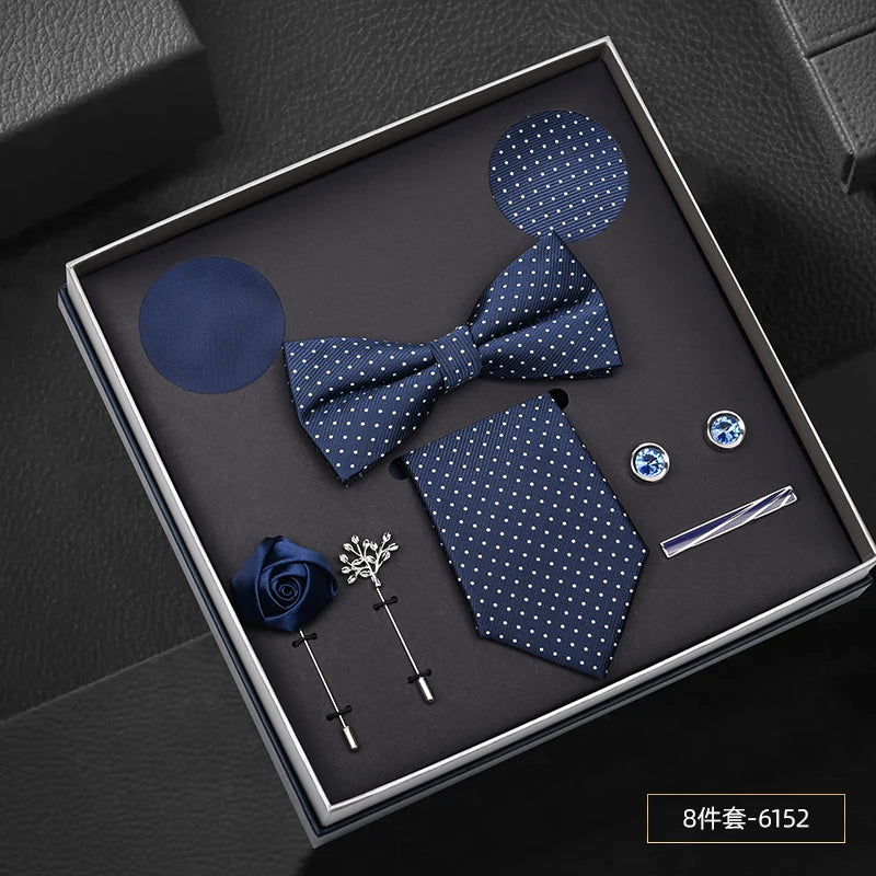 Hot Selling Luxury Men Silk Paisley Gold Necktie Bow Tie Cufflink and Handkerchief Gift Set With Gift Box